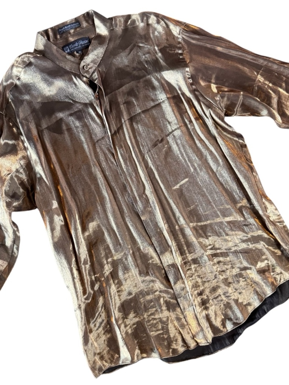 Vintage CARLO PACINI Single Needle Tailored Button Down Shirt Metallic Bronze